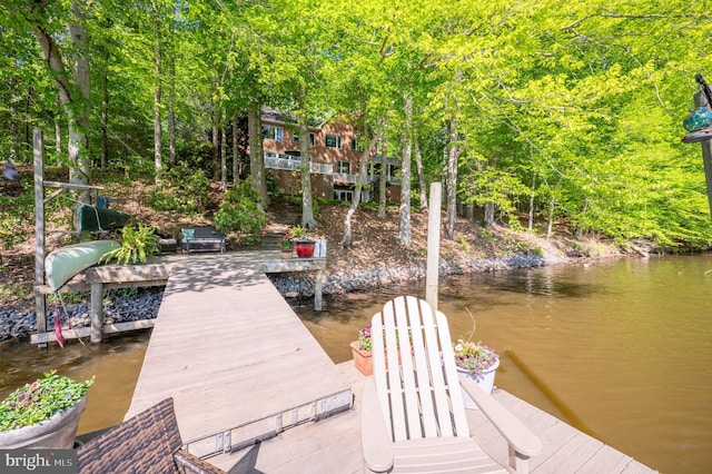 view of dock with a water view