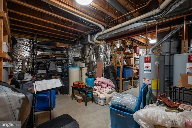 unfinished basement featuring gas water heater