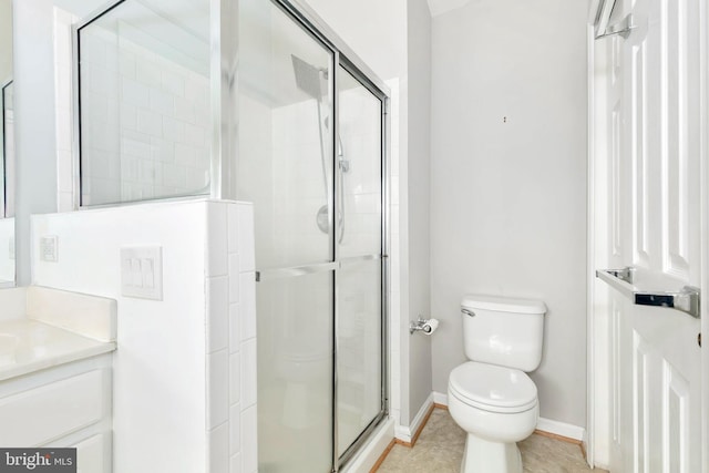 5830 Shady Oak Ln, Elkridge, MD 21075 - full bathroom with a stall shower, toilet, vanity, and baseboards