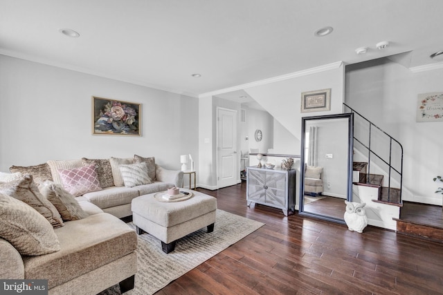 1823 Swansea Rd, Baltimore, MD 21239 - living room with wood finished floors, stairway, and crown molding