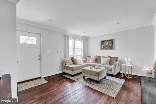 1823 Swansea Rd, Baltimore, MD 21239 - living room featuring crown molding, dark wood-style floors, and plenty of natural light