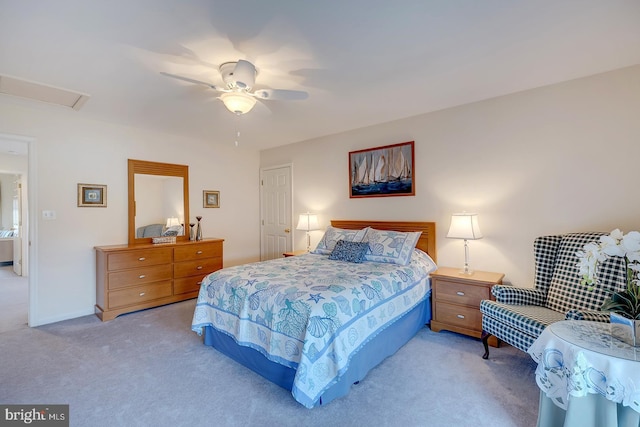 10 Cavendish Ct, Rehoboth Beach, DE 19971 - bedroom with carpet floors, ceiling fan, and attic access