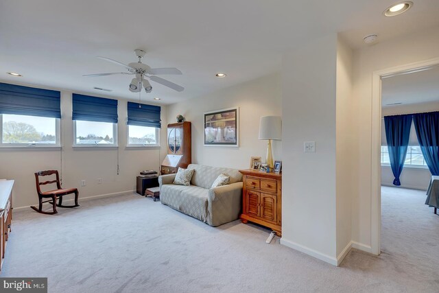 10 Cavendish Ct, Rehoboth Beach, DE 19971 - living area featuring light carpet, plenty of natural light, ceiling fan, recessed lighting, and baseboards