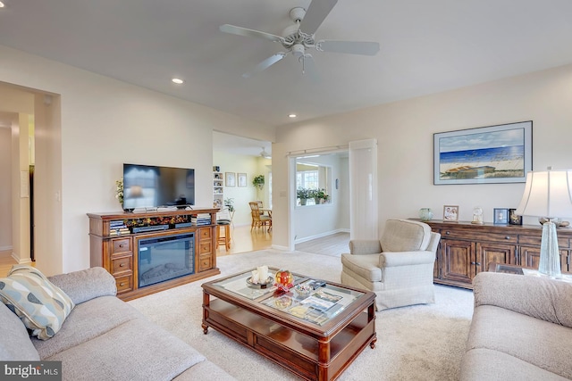 10 Cavendish Ct, Rehoboth Beach, DE 19971 - living area featuring light carpet, a ceiling fan, recessed lighting, and baseboards