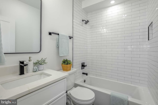 full bath featuring  shower combination, toilet, and vanity