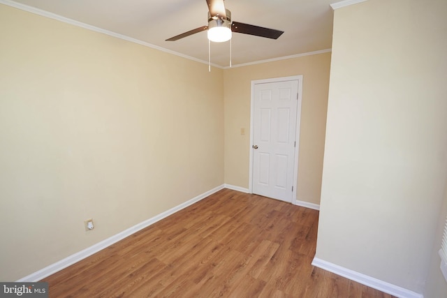 404 Sheldon Ave, Fruitland, MD 21826 - unfurnished room featuring baseboards, ornamental molding, light wood finished floors, and ceiling fan