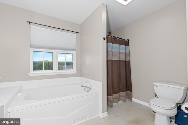 25 Mica St, Townsend, DE 19734 - bathroom with a shower with shower curtain, a bath, baseboards, and toilet