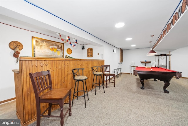 25 Mica St, Townsend, DE 19734 - recreation room with pool table, baseboards, recessed lighting, a dry bar, and carpet
