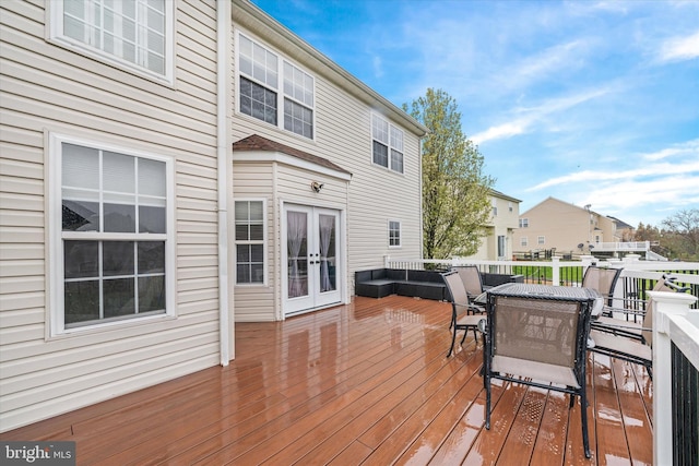 25 Mica St, Townsend, DE 19734 - wooden terrace with french doors and outdoor dining area