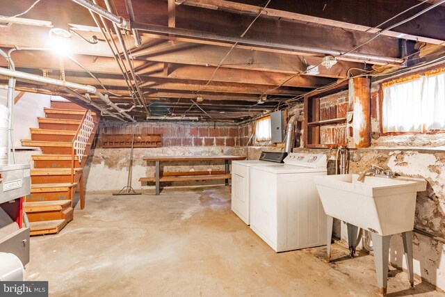 33 E Isabel Ave, Glenolden, PA 19036 - below grade area featuring washer and dryer, stairway, and electric panel