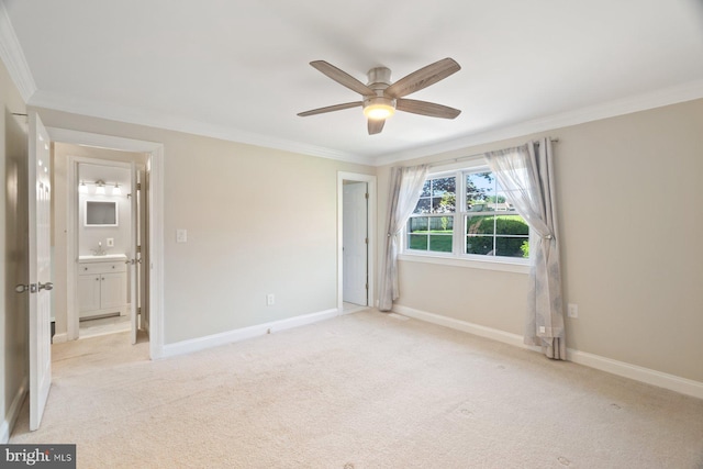 13108 Manor Dr, Mount Airy, MD 21771 - unfurnished bedroom featuring crown molding, baseboards, light colored carpet, a sink, and ceiling fan