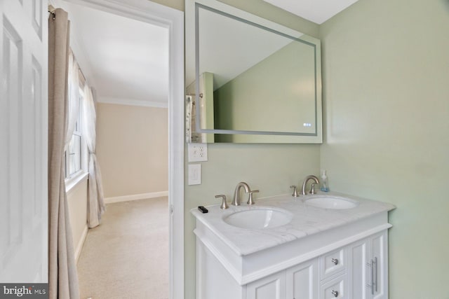 13108 Manor Dr, Mount Airy, MD 21771 - bathroom with double vanity and baseboards