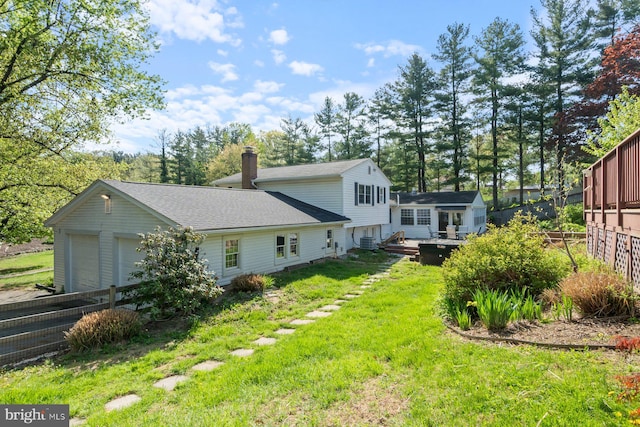 13108 Manor Dr, Mount Airy, MD 21771 - back of property featuring roof with shingles, a chimney, a deck, and a garage