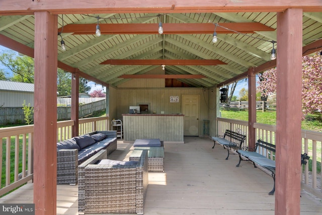 13108 Manor Dr, Mount Airy, MD 21771 - wooden terrace with outdoor lounge area, a gazebo, and fence