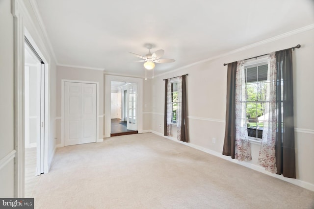 13108 Manor Dr, Mount Airy, MD 21771 - unfurnished bedroom with light carpet, crown molding, a ceiling fan, and baseboards