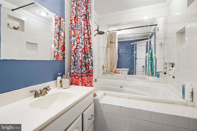5984 2nd St, Deale, MD 20751 - full bath featuring tiled shower / bath, vanity, and ornamental molding