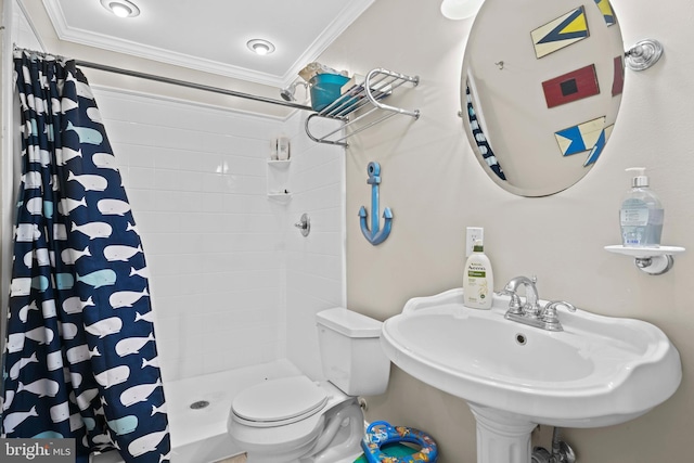 5984 2nd St, Deale, MD 20751 - full bath featuring a sink, a shower stall, ornamental molding, and toilet