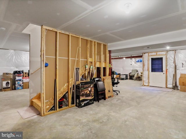 view of unfinished basement