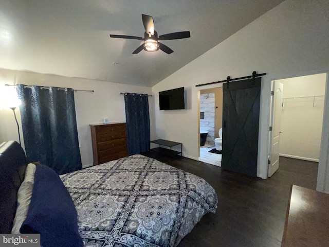 506 Victorianna Dr, Capitol Heights, MD 20743 - bedroom with ensuite bathroom, ceiling fan, lofted ceiling, a barn door, and a walk in closet