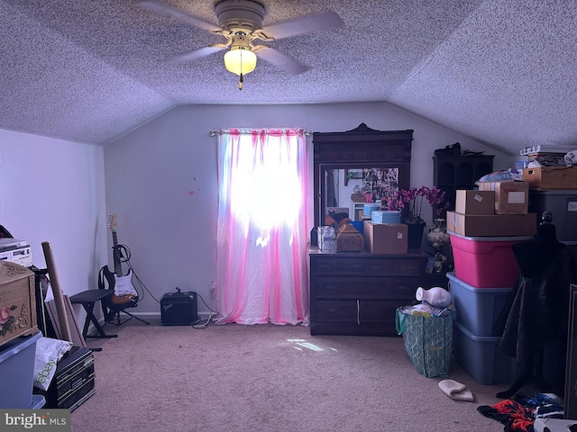 502 N W Ave, Vineland, NJ 08360 - additional living space with carpet, a textured ceiling, vaulted ceiling, and ceiling fan