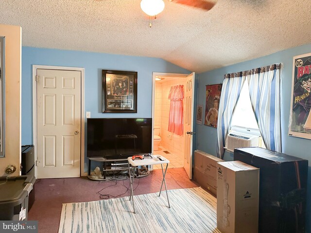 502 N W Ave, Vineland, NJ 08360 - bedroom featuring lofted ceiling, a textured ceiling, ensuite bath, carpet floors, and cooling unit