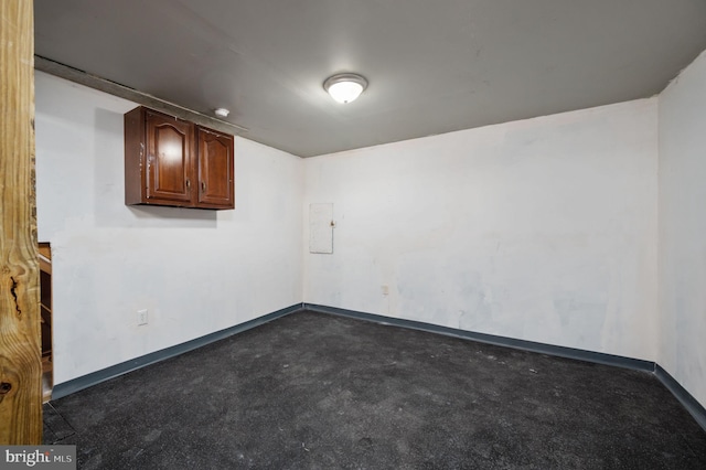 spare room with electric panel and baseboards