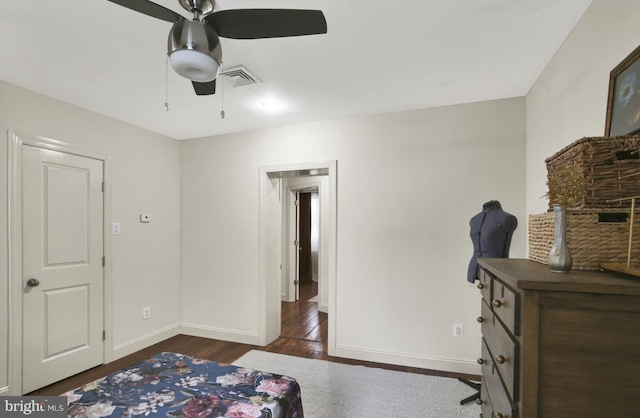 1240 Leopard St, Philadelphia, PA 19125 - bedroom with visible vents, baseboards, ceiling fan, and dark wood finished floors