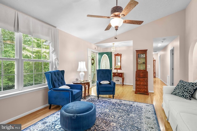 37217 Asher Rd, Mechanicsville, MD 20659 - living room with baseboards, ceiling fan, wood finished floors, and lofted ceiling