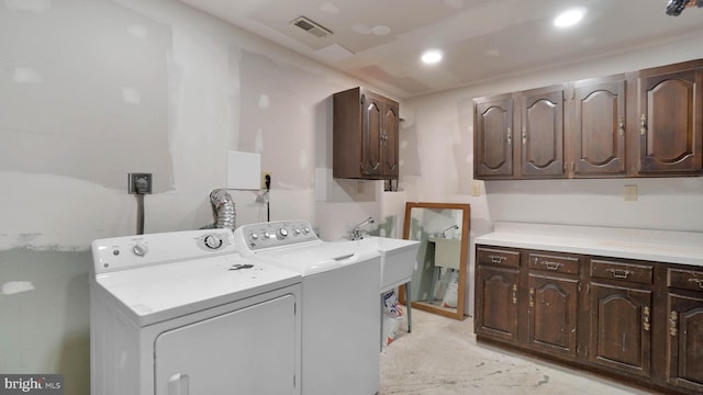1315 Riverwood, Baltimore, MD 21226 - washroom featuring cabinet space, recessed lighting, visible vents, and washing machine and clothes dryer