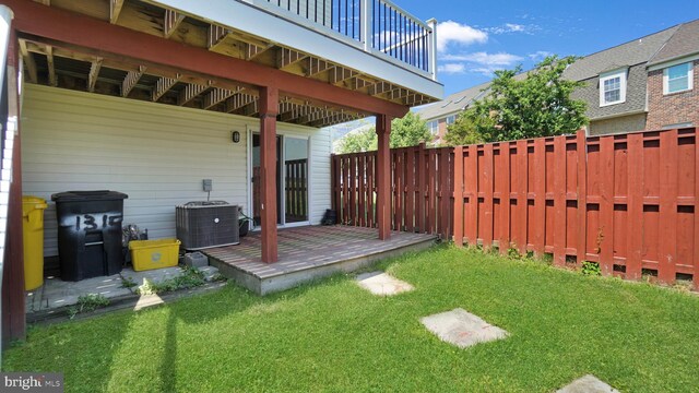1315 Riverwood, Baltimore, MD 21226 - view of yard featuring a deck, central AC unit, and a fenced backyard