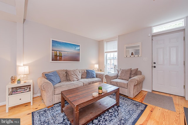 living room featuring baseboards and wood finished floors