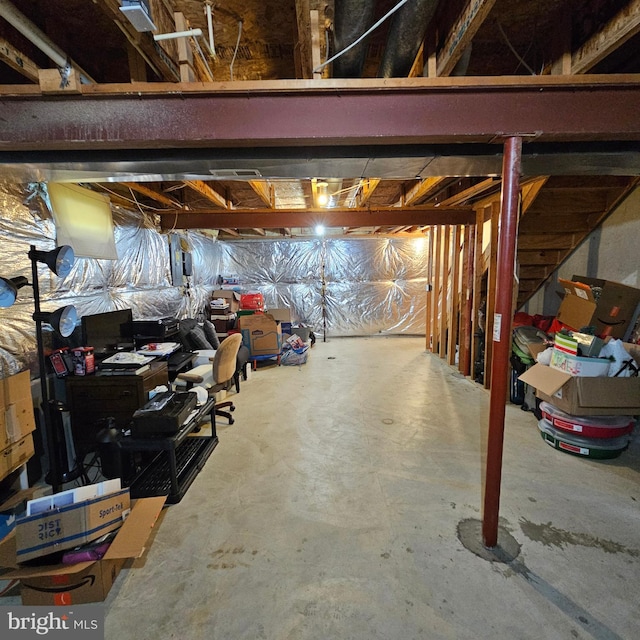 view of unfinished basement