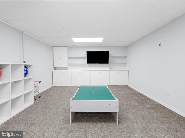 142 Tall Tree Trl, Arnold, MD 21012 - rec room featuring a paneled ceiling, carpet flooring, and baseboards