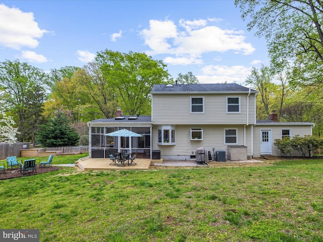 142 Tall Tree Trl, Arnold, MD 21012 - rear view of house featuring a patio area, a sunroom, fence, and a lawn