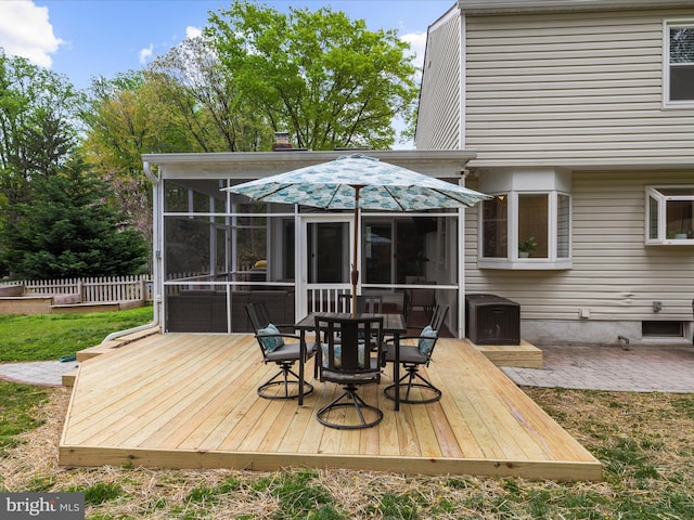 142 Tall Tree Trl, Arnold, MD 21012 - wooden terrace featuring outdoor dining space, a sunroom, and fence