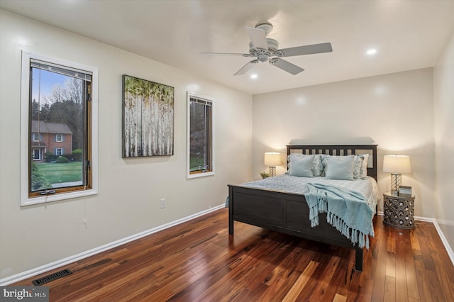 28 Beech Hill Dr, Newark, DE 19711 - bedroom featuring a ceiling fan, wood-type flooring, baseboards, visible vents, and recessed lighting
