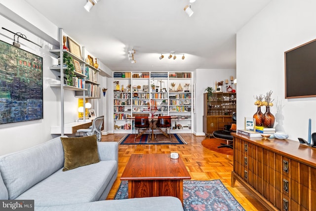 living area featuring track lighting