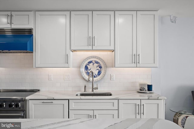 8500 Coastal Hwy Unit 805, Ocean City, MD 21842 - kitchen featuring a sink, tasteful backsplash, white cabinetry, and electric range