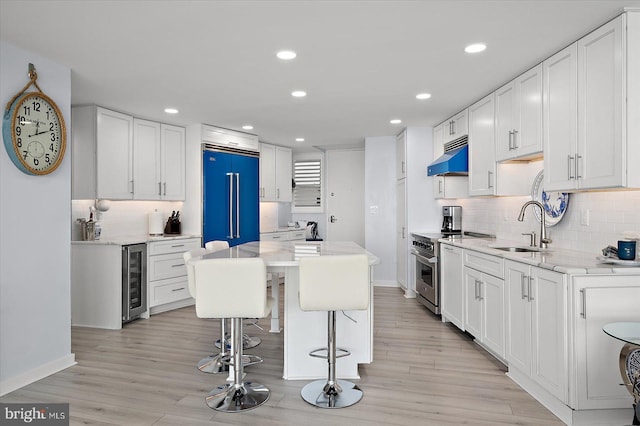 8500 Coastal Hwy Unit 805, Ocean City, MD 21842 - kitchen with high quality appliances, a kitchen island, under cabinet range hood, wine cooler, and a sink