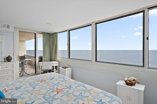 8500 Coastal Hwy Unit 805, Ocean City, MD 21842 - bedroom featuring access to exterior, visible vents, and a water view