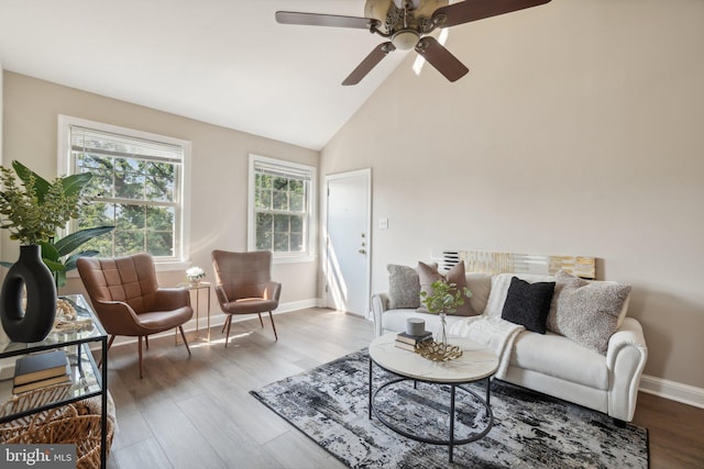 2507 Arlington Blvd Unit 20, Arlington, VA 22201 - living room with a ceiling fan, baseboards, lofted ceiling, and wood finished floors