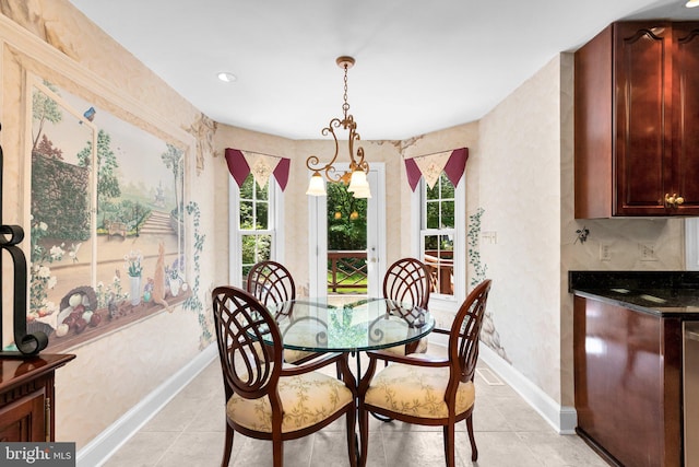 dining room featuring recessed lighting, baseboards, and light tile patterned floors