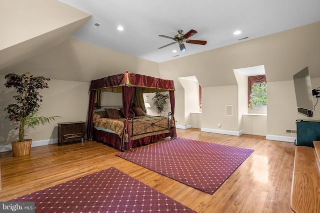 bedroom featuring visible vents, recessed lighting, and wood finished floors