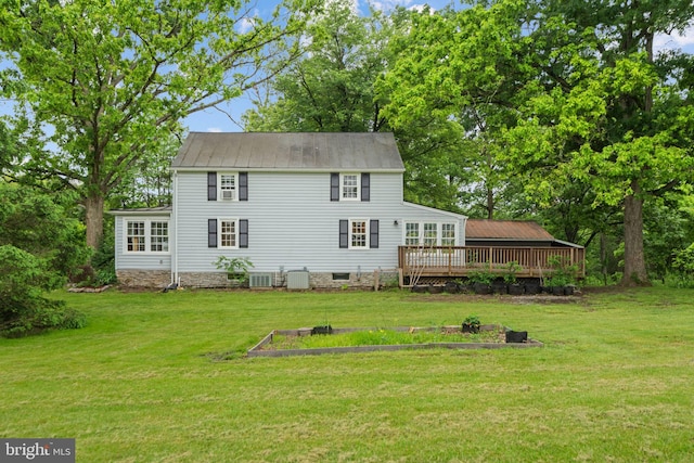 669 Dicks Hollow Rd, Winchester, VA 22603 - rear view of house with a deck, a yard, and cooling unit