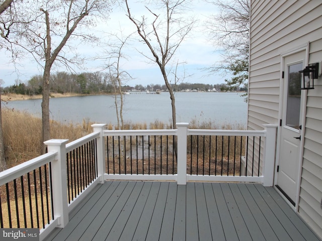 wooden deck with a water view
