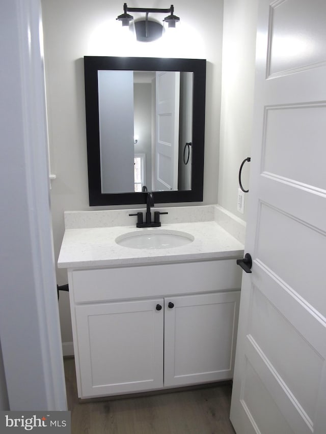 bathroom featuring wood finished floors and vanity