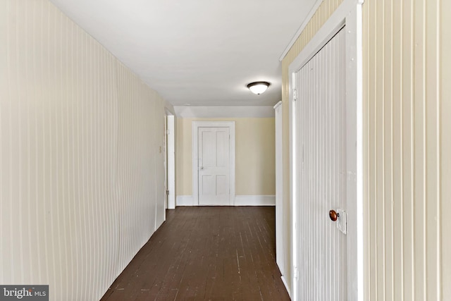 corridor featuring dark wood-style flooring