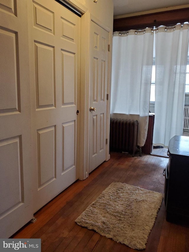 bedroom featuring radiator and wood-type flooring