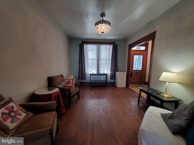 interior space with dark wood-style flooring