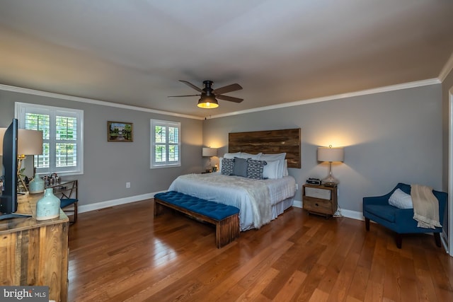 875 Brintons Bridge Rd, West Chester, PA 19382 - bedroom with a ceiling fan, baseboards, ornamental molding, and hardwood / wood-style flooring